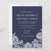 Elegant Navy Blue White Lace | Weddenschappen Bedankkaart (Voorkant)