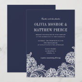 Elegant Navy Blue White Lace | Weddenschappen Bedankkaart (Voorkant / Achterkant)