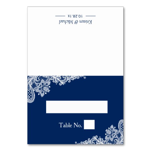 Elegant Navy Blue White Lace Wedding Place Kaart (Voorkant)