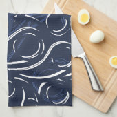 Elegant Navy Blue & White Modern Monogram Patroon Theedoek (Quarter Fold)