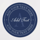 Elegant Navy Blue & White Monogram Waterdicht Labels (Design 1)