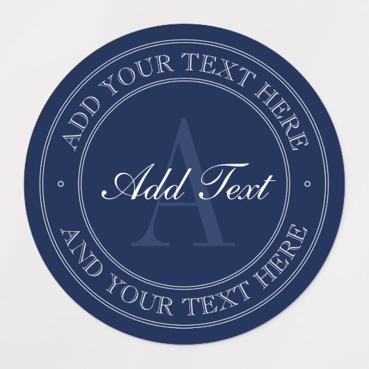 Elegant Navy Blue & White Monogram Waterdicht Labels (Design 1)
