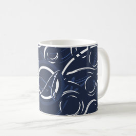 Elegant Navy Blue & White Monogrammed Pattern Koffiemok