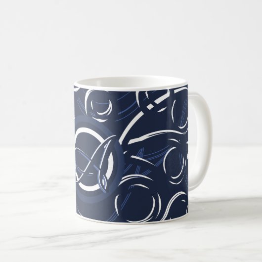 Elegant Navy Blue & White Monogrammed Pattern Koffiemok (Voorkant rechts)
