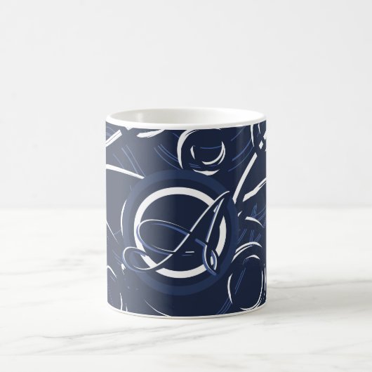 Elegant Navy Blue & White Monogrammed Pattern Koffiemok (Center)