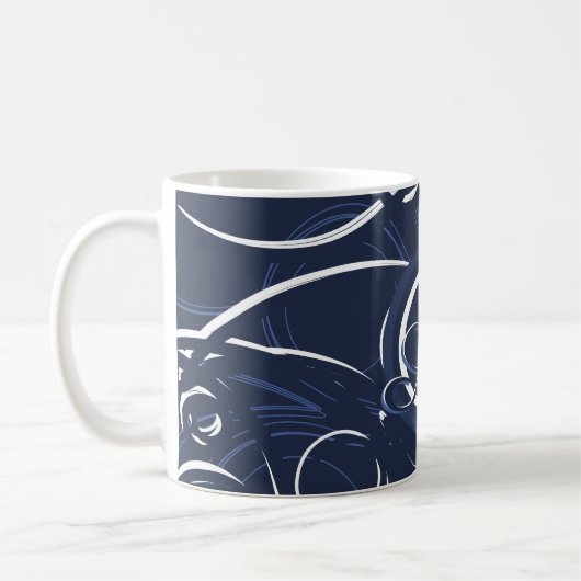 Elegant Navy Blue & White Monogrammed Pattern Koffiemok (Links)