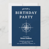 Elegant Navy Blue White Nautical Compass Birthday Kaart (Voorkant)