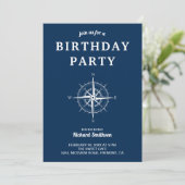 Elegant Navy Blue White Nautical Compass Birthday Kaart (Staand voorkant)