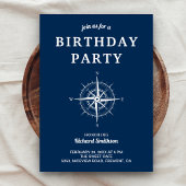 Elegant Navy Blue White Nautical Compass Birthday Kaart