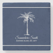 Elegant Navy Blue White Palm Tree (gepersonaliseer Stenen Onderzetter (Voorkant)