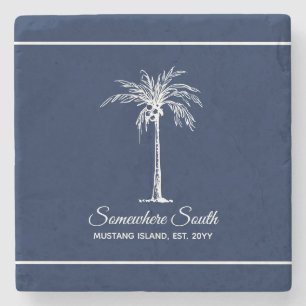 Elegant Navy Blue White Palm Tree (gepersonaliseer Stenen Onderzetter
