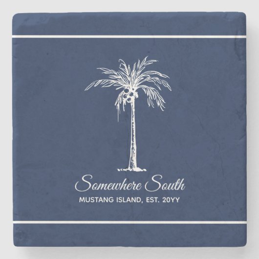 Elegant Navy Blue White Palm Tree (gepersonaliseer Stenen Onderzetter (Voorkant)
