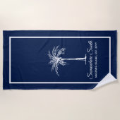 Elegant Navy Blue White Palm Tree (gepersonaliseer Strandlaken (Voorkant)