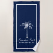Elegant Navy Blue White Palm Tree (gepersonaliseer Strandlaken (Voorkant)