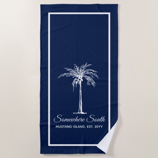 Elegant Navy Blue White Palm Tree (gepersonaliseer Strandlaken (Voorkant)