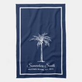 Elegant Navy Blue White Palm Tree (gepersonaliseer Theedoek (Verticaal)
