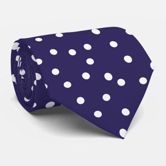 Elegant Navy Blue White Polka Dots  Groom Gift   Stropdas (Opgerold)