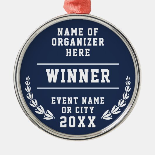 Elegant Navy Blue White Recognition Business Medal Metalen Ornament (Voorkant)