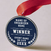 Elegant Navy Blue White Recognition Business Medal Metalen Ornament