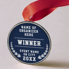 Elegant Navy Blue White Recognition Business Medal Metalen Ornament