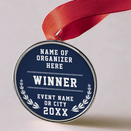 Elegant Navy Blue White Recognition Business Medal Metalen Ornament