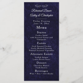 Elegant Navy Blue White Rehearsal Dinner Menu