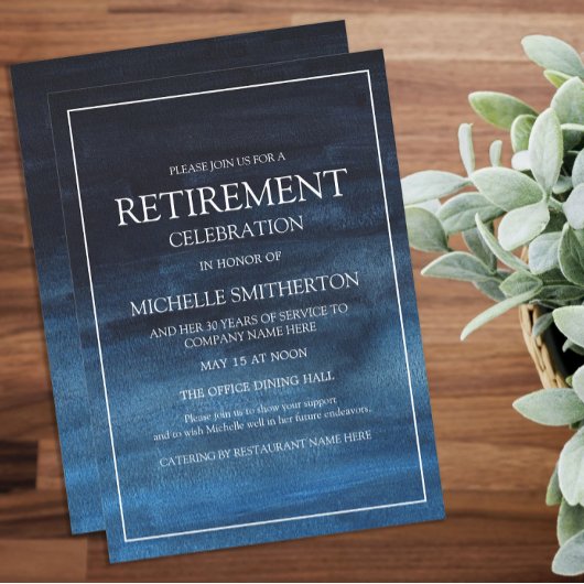 Elegant Navy Blue White Retirement Party Kaart