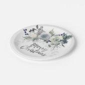 Elegant Navy Blue White Rose Merry kerst Papieren Bordje (Gekanteld)