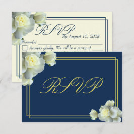 Elegant Navy Blue White Roses Minimale RSVP-kaart RSVP Kaartje