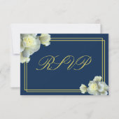 Elegant Navy Blue White Roses Minimale RSVP-kaart RSVP Kaartje (Voorkant)