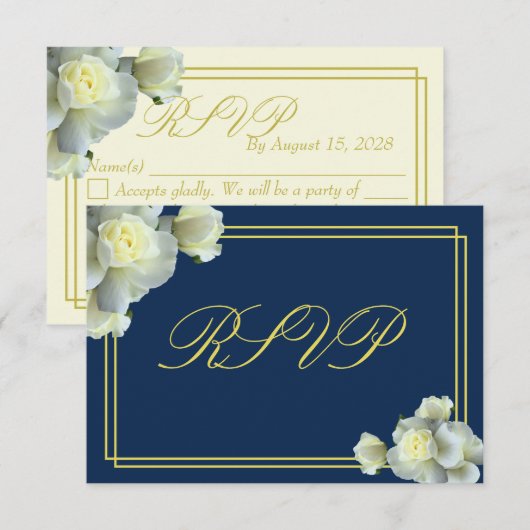 Elegant Navy Blue White Roses Minimale RSVP-kaart RSVP Kaartje (Voorkant / Achterkant)