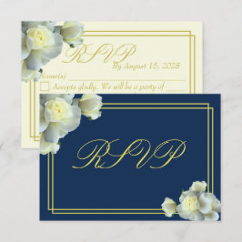 Elegant Navy Blue White Roses Minimale RSVP-kaart RSVP Kaartje