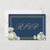Elegant Navy Blue White Roses Minimale RSVP-kaart RSVP Kaartje (Voorkant)