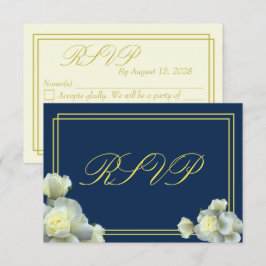 Elegant Navy Blue White Roses Minimale RSVP-kaart RSVP Kaartje