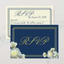 Elegant Navy Blue White Roses Minimale RSVP-kaart RSVP Kaartje