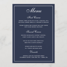 Elegant Navy Blue White Script Wedding Menu