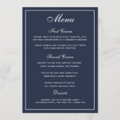 Elegant Navy Blue White Script Wedding Menu (Voorkant)