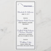 Elegant Navy Blue & White Script Wedding Menu Kaar (Voorkant)