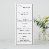 Elegant Navy Blue & White Script Wedding Menu Kaar (Staand voorkant)