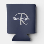 Elegant Navy Blue White Silver Grey Monogrammed Blikjeskoeler (Achterkant)