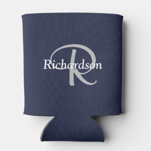 Elegant Navy Blue White Silver Grey Monogrammed Blikjeskoeler (Achterkant)