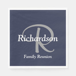 Elegant Navy Blue White Silver Grey Monogrammed Servet