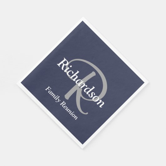 Elegant Navy Blue White Silver Grey Monogrammed Servet (Hoek)