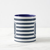 Elegant Navy Blue White Stripe Monogram Naam Mok (Midden)