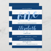 Elegant Navy Blue White Stripes Birthday Party Kaart (Voorkant / Achterkant)