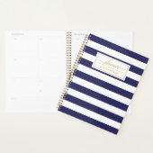 Elegant Navy Blue White Stripes Pattern Planner (Display)