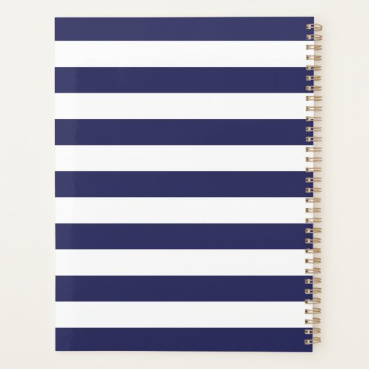 Elegant Navy Blue White Stripes Pattern Planner (Achterkant)