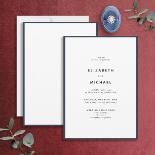 Elegant Navy Blue & White Typography Wedding Kaart