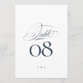 Elegant Navy Blue White Wedding 5 x 7 Table Number Kaart (Voorkant)