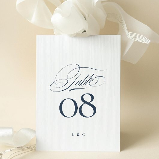 Elegant Navy Blue White Wedding 5 x 7 Table Number Kaart